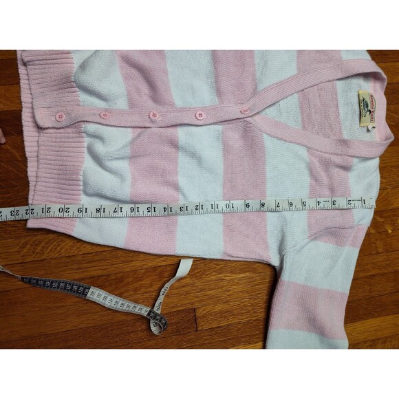 Vintage Winona Knits Women's Striped Cardigan Size Large Pink And White Preppy - Picture 5 of 7